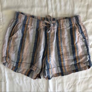 Striped linen blend midi shorts